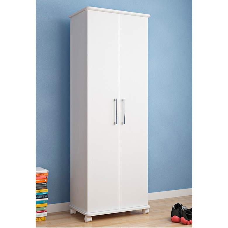 Image 1 Catalonia 68 inch High White 2-Door Rolling Shoe Closet