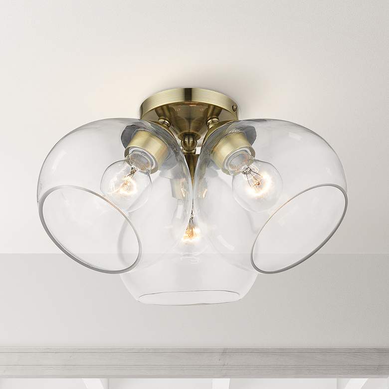 Image 2 Catania 16" Wide Antique Brass 3-Light Ceiling Light