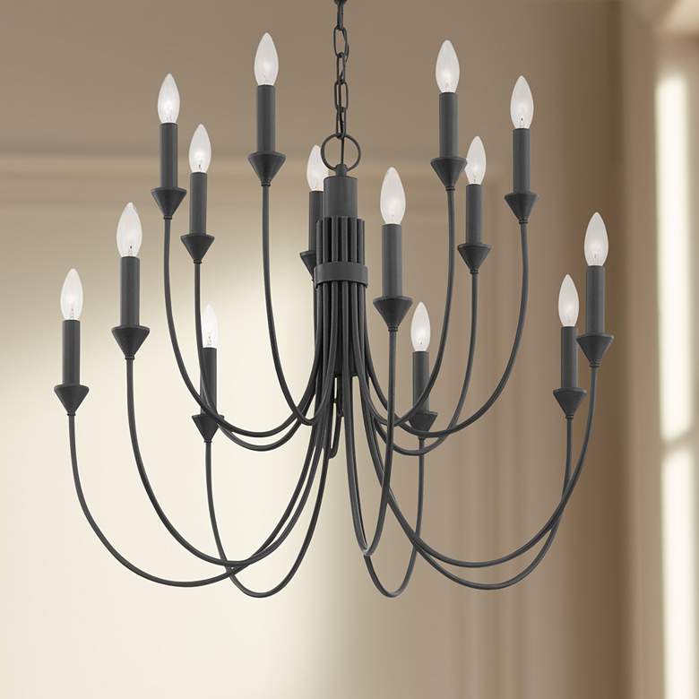 Image 1 Cate 30" Wide Forged Iron 14-Light Chandelier