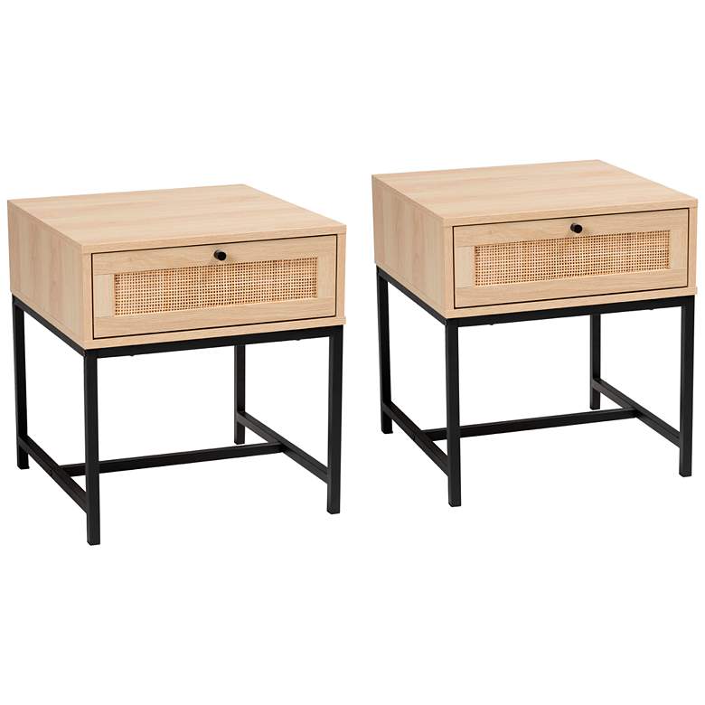 Image 1 Caterina 19 3/4" Wide Rattan and Wood Modern Nightstands Set of 2