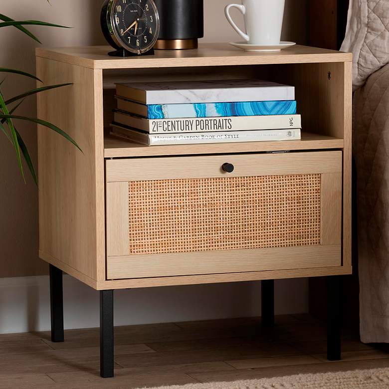 Image 1 Caterina 19" Wide Natural Brown Wood 1-Door Nightstand