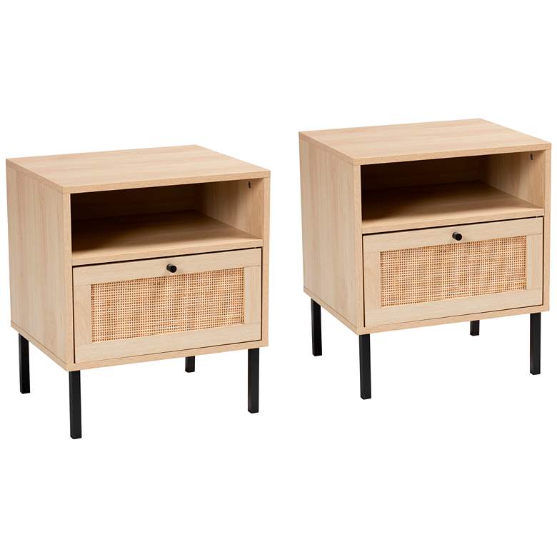 Image 1 Caterina 19" Wide Rattan and Wood Door Modern Nightstands Set of 2