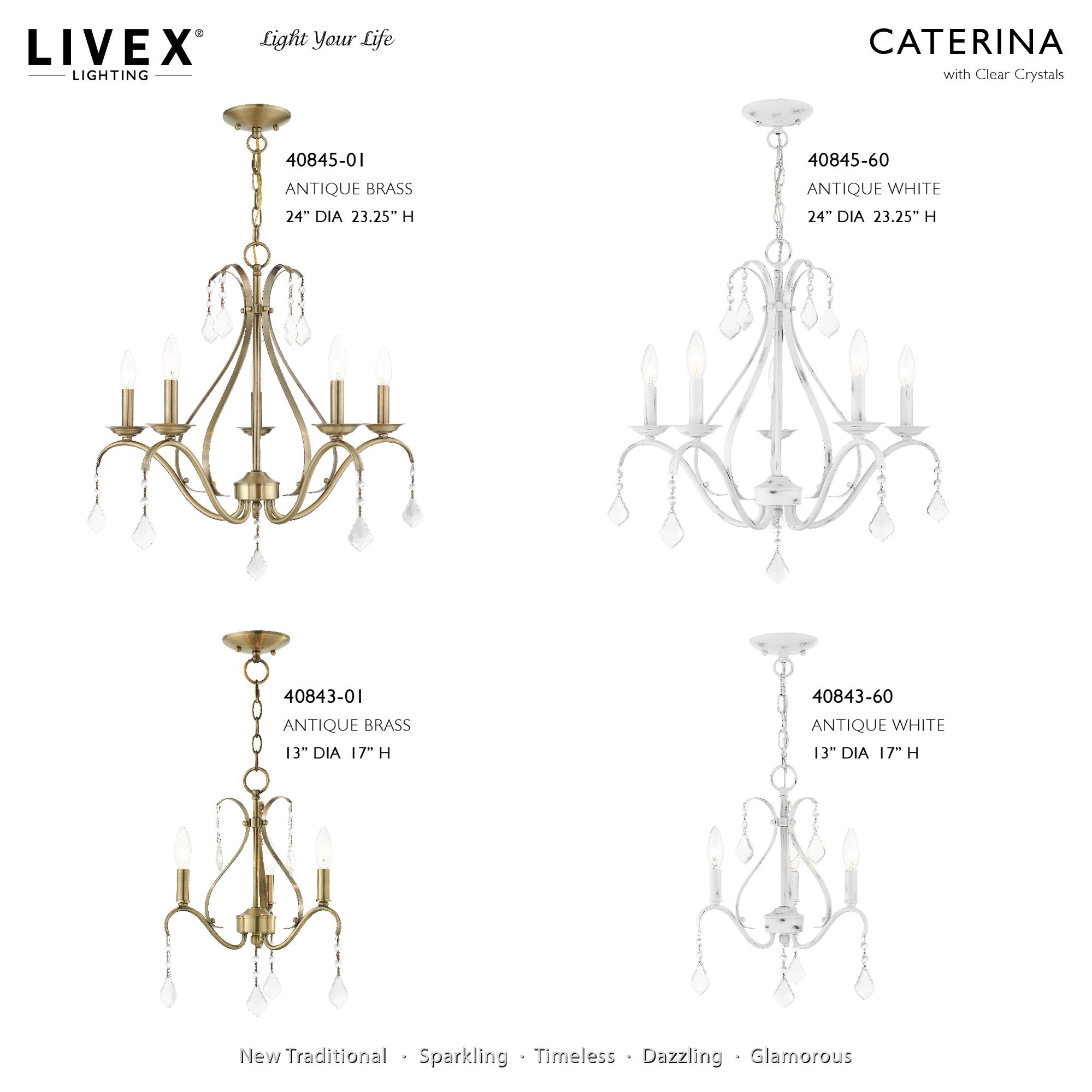 Caterina 24" Wide Antique White 5-Light Chandelier