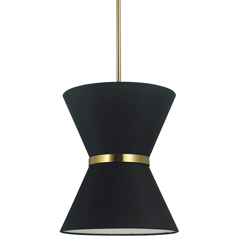 Image 1 Caterine 12" Wide Aged Brass and Black Fabric Pendant Light