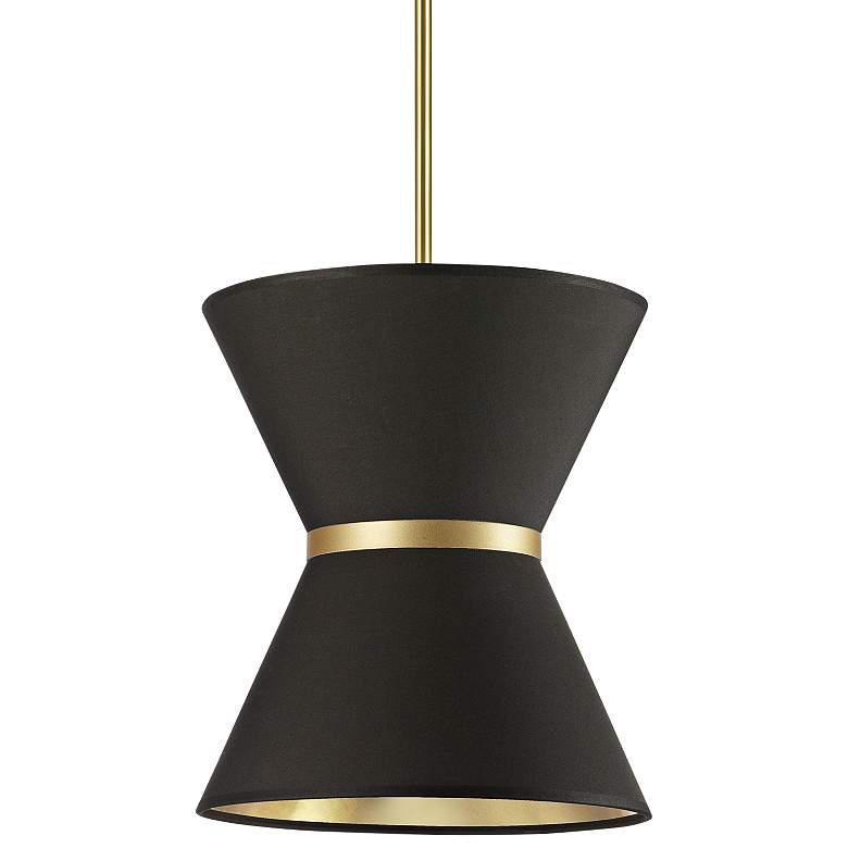 Image 2 Caterine 12" Wide Aged Brass Mini Pendant w/ Black Fabric