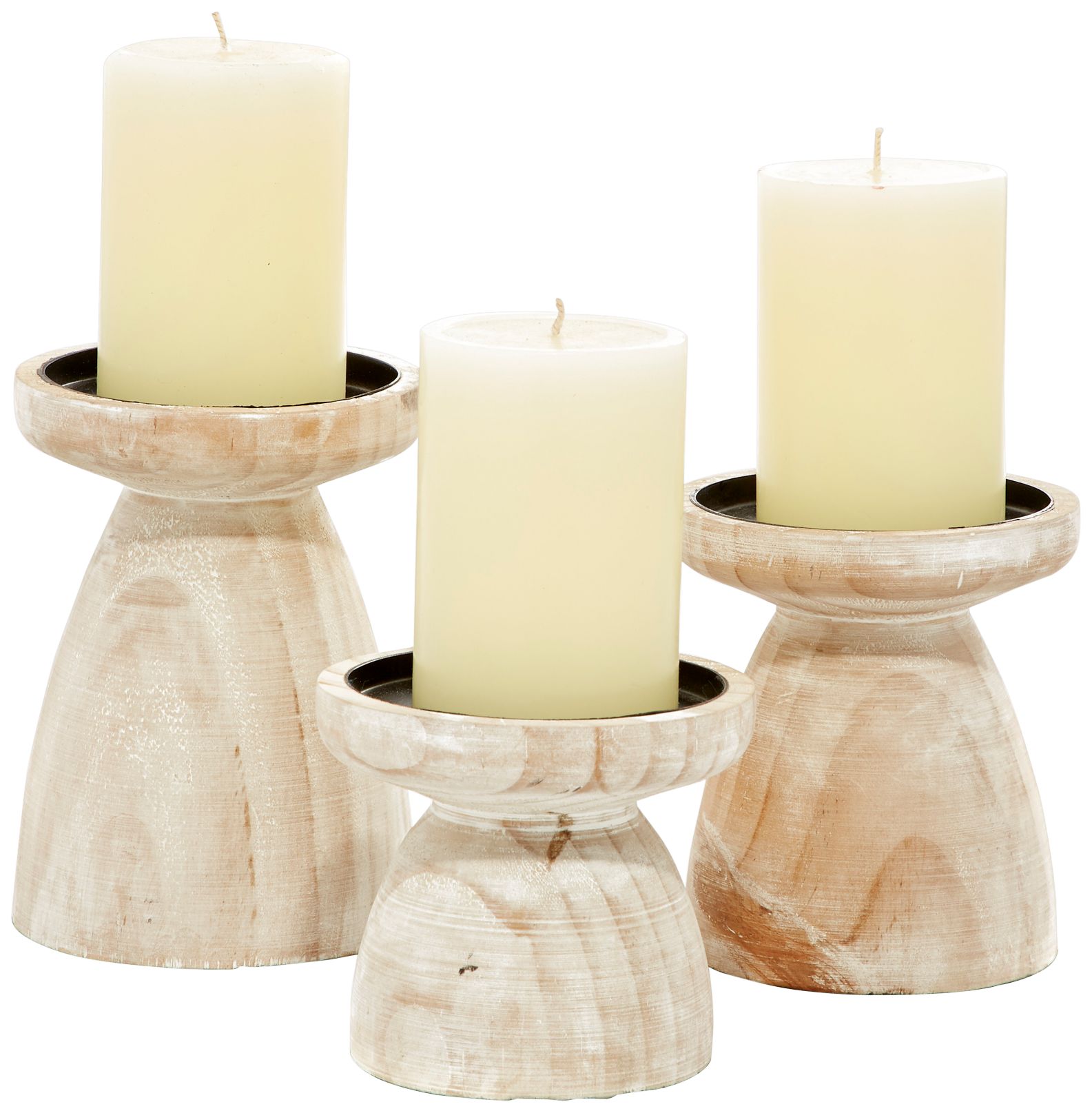 Image 2 Cathay Brown White-Washed Pillar Candle Holders Set of 3