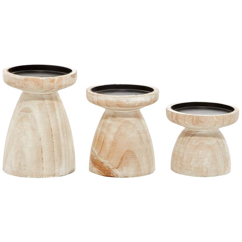 Image 5 Cathay Brown White-Washed Pillar Candle Holders Set of 3 more views