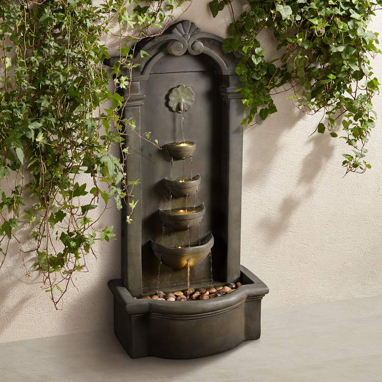 Cathedral 44&quot; Traditional Stone Floor Fountain with Lights