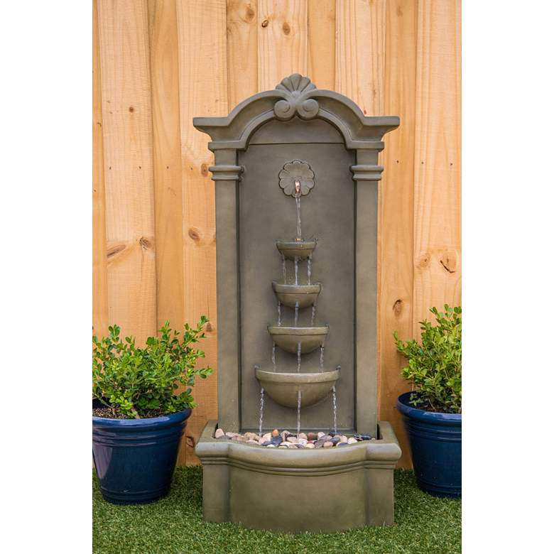 Cathedral 44&quot; Traditional Stone Floor Fountain with Lights more views