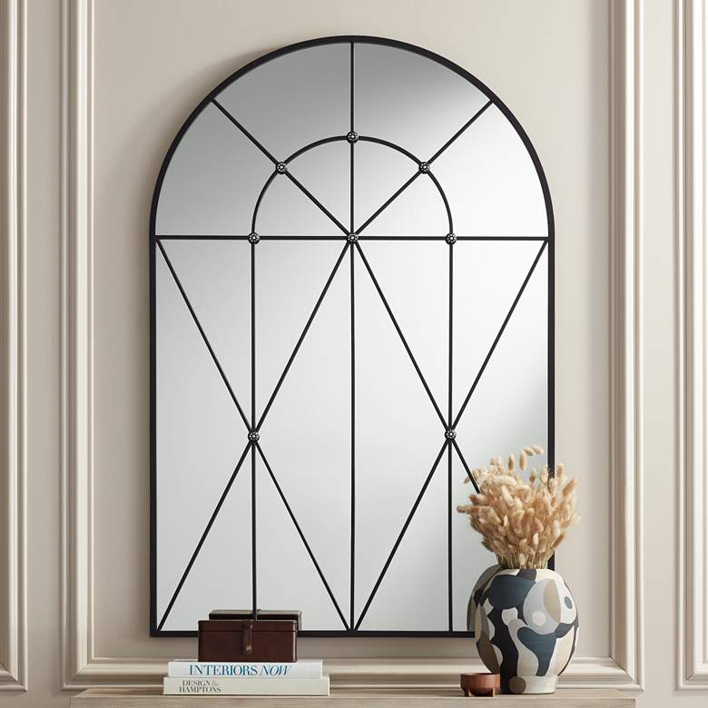 Image 1 Cathedral Black 31 1/2 inch x 47 1/4 inch Arch Top Wall Mirror