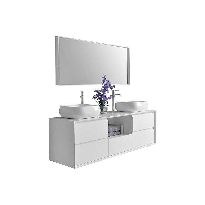 Image 1 Catherine 63 inch White 5-Drawer Double Sink Vanity Set