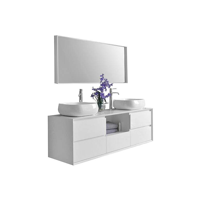 Image 1 Catherine 63" White 5-Drawer Double Sink Vanity Set