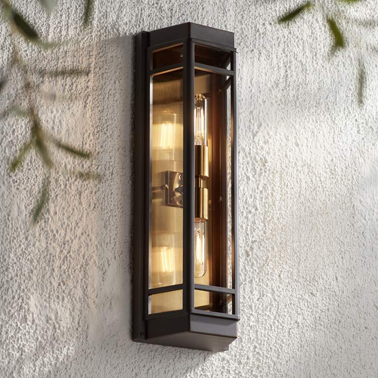 Image 1 Catie 21" High Sand Bronze and Brass 2-Light Outdoor Wall Light