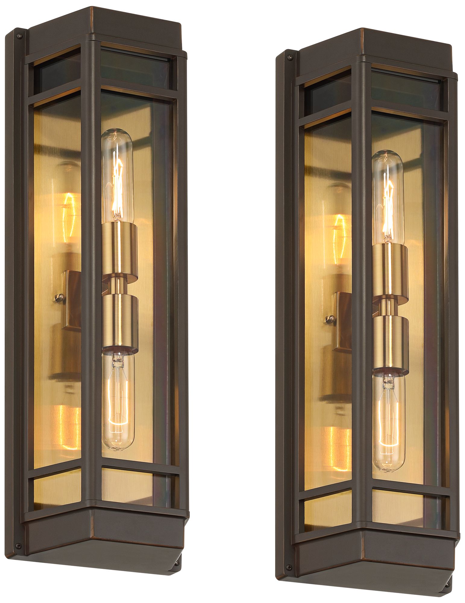 Catie 21"H Sand Bronze and Brass 2-Light Outdoor Wall Light Set of 2
