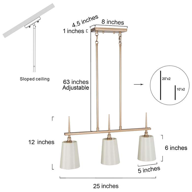 Image 5 Catin 24" Wide Gold 3-Light Linear Chandelier with Fabric Shade more views