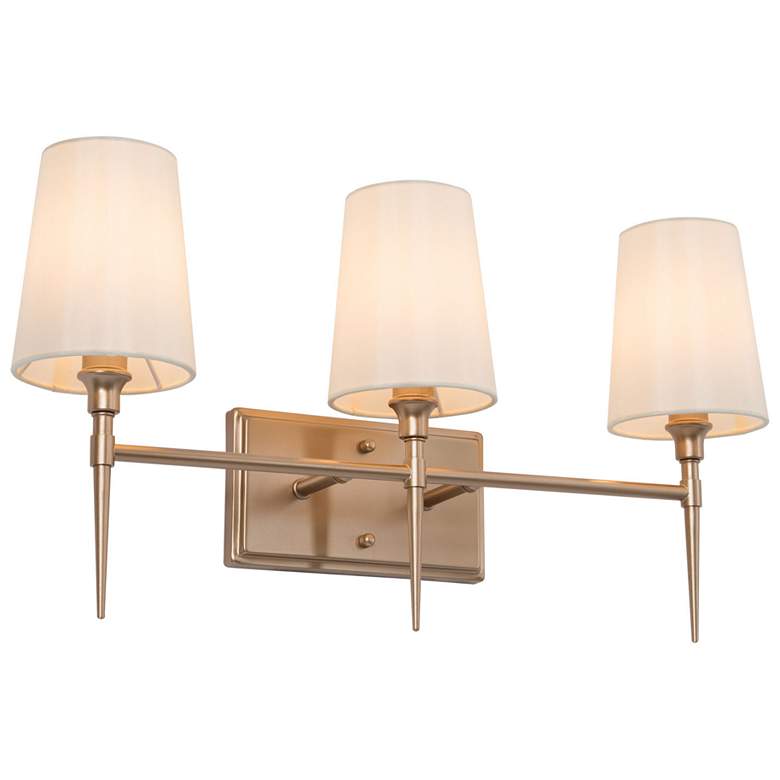 Image 1 Catin 3-Light 23 inch Wide Gold Bath Light with Fabric Shade