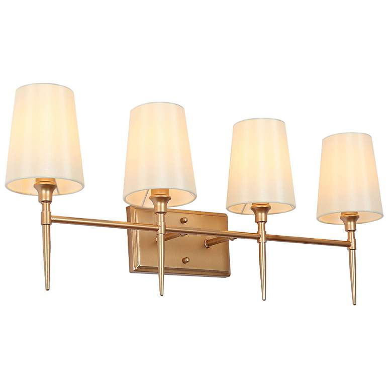 Image 1 Catin 4-Light 29" Wide Gold Bath Light with Fabric Shade