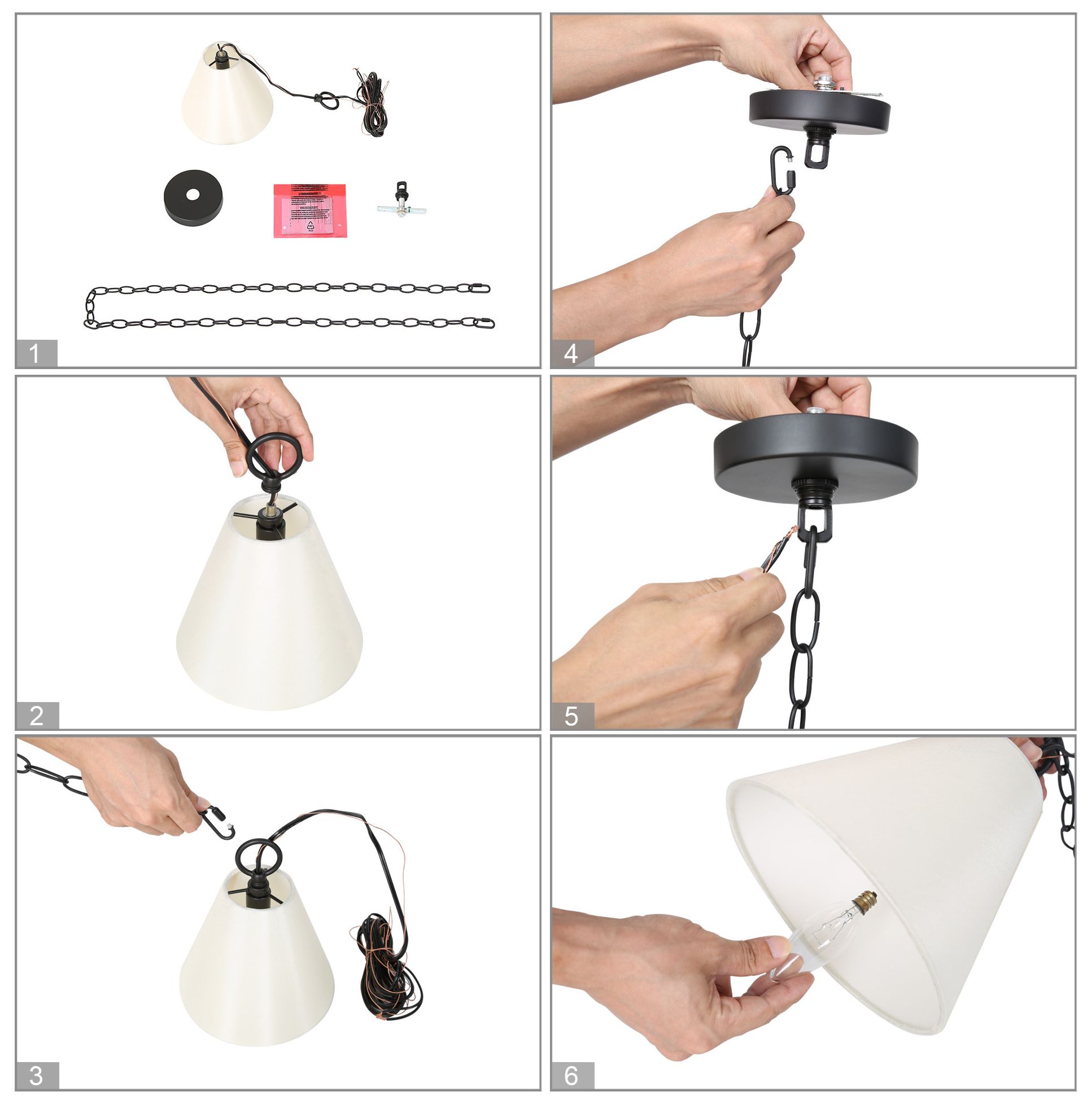 Catin 7.9" Wide Balck 1-Light Cone Pendant with Fabric Shade