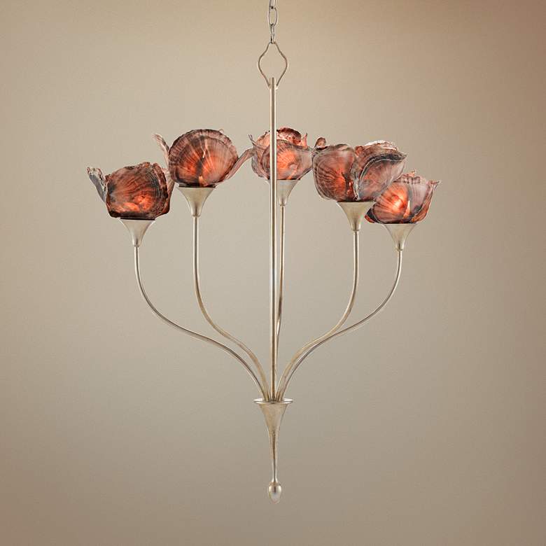 Image 1 Catrice 27"W Silver Leaf and Capiz Shells 5-Light Chandelier