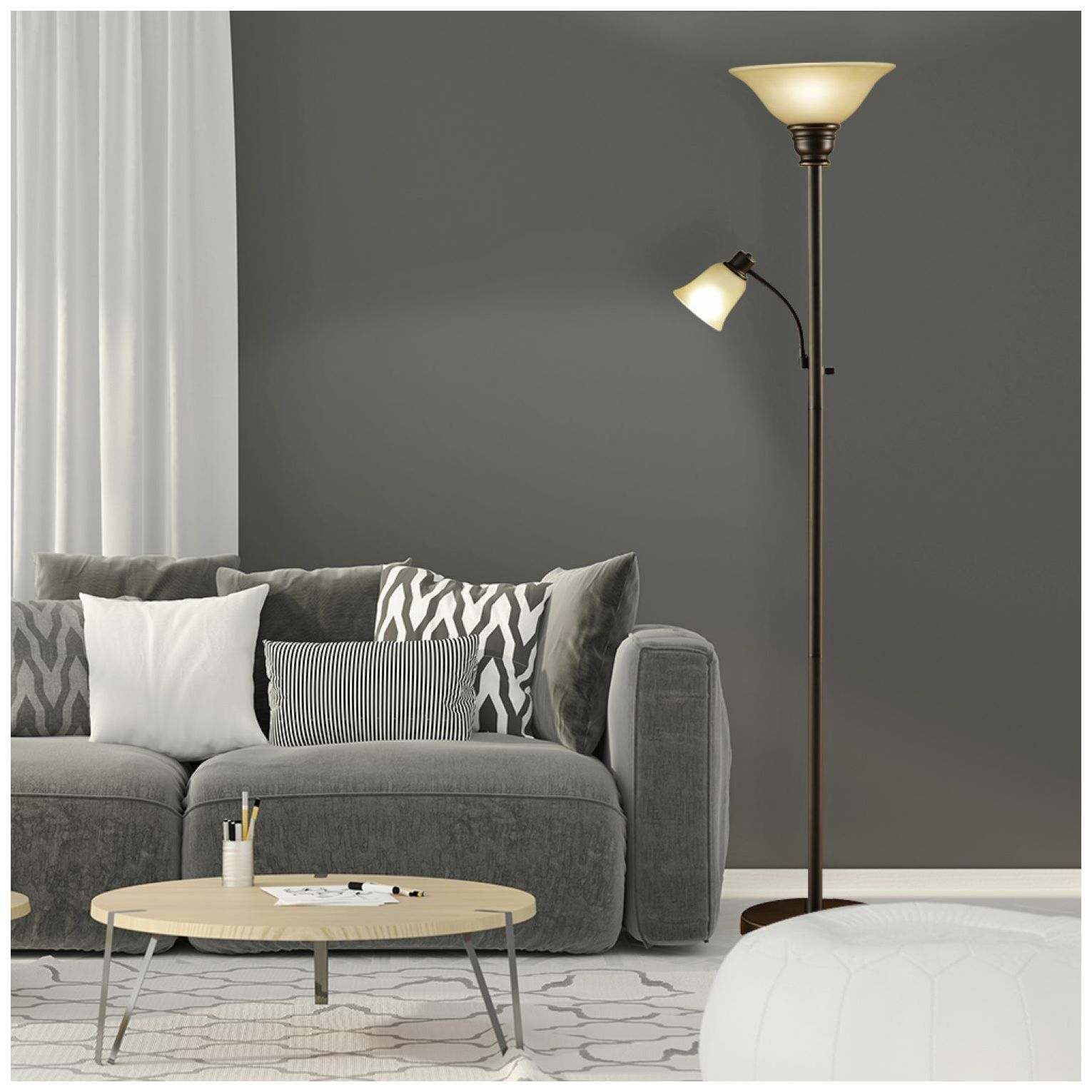 Image 6 Catrina Dark Bronze Torchiere Floor Lamp with Reading Light more views