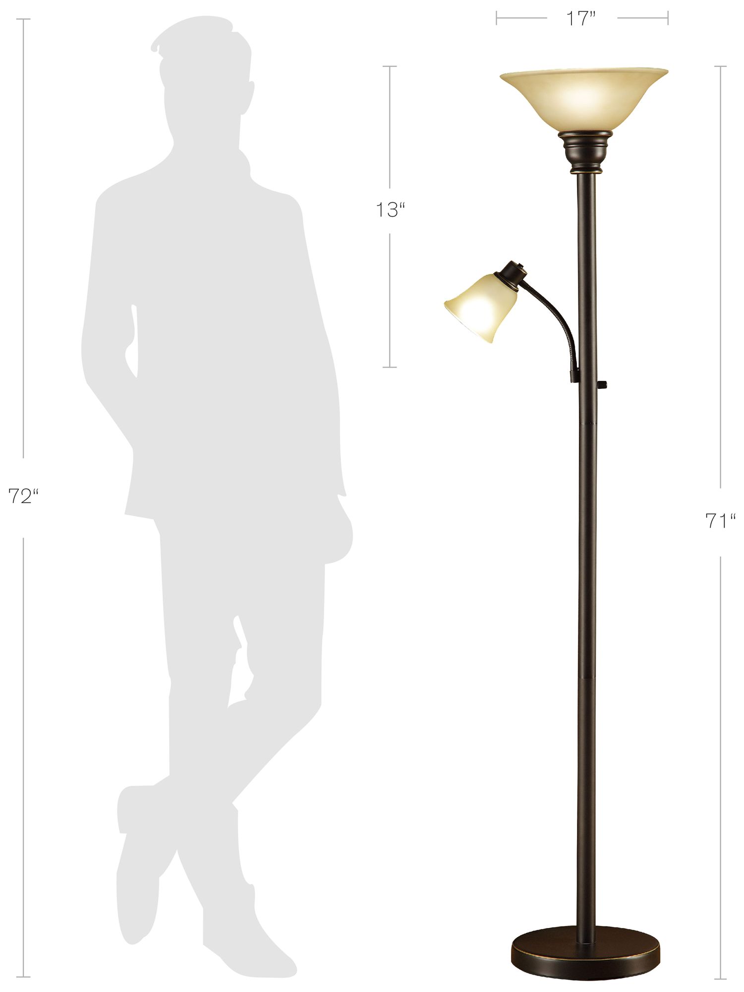 Image 7 Catrina Dark Bronze Torchiere Floor Lamp with Reading Light more views