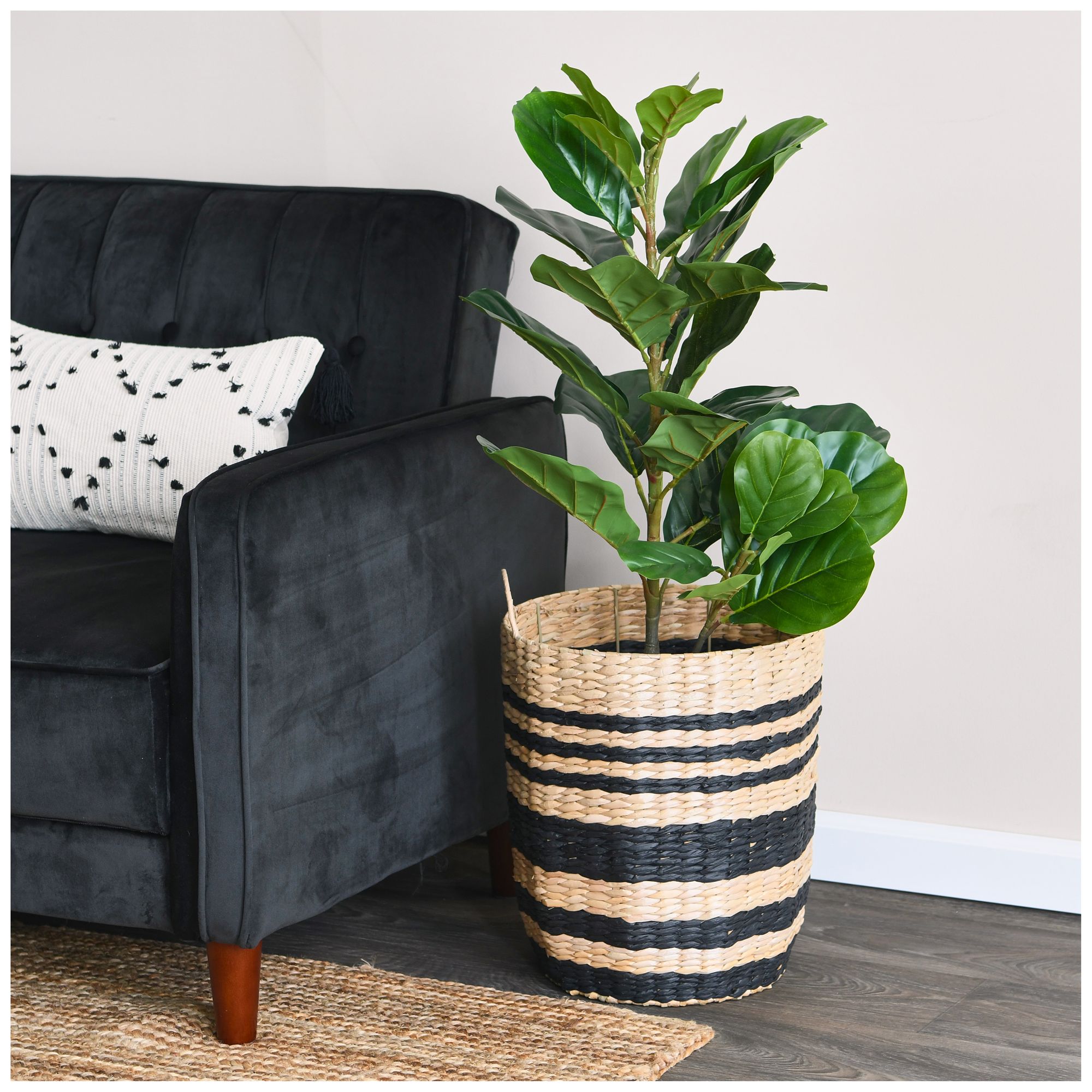 Image 3 Cattail and Paper Multi Band Basket, Natural and Black more views