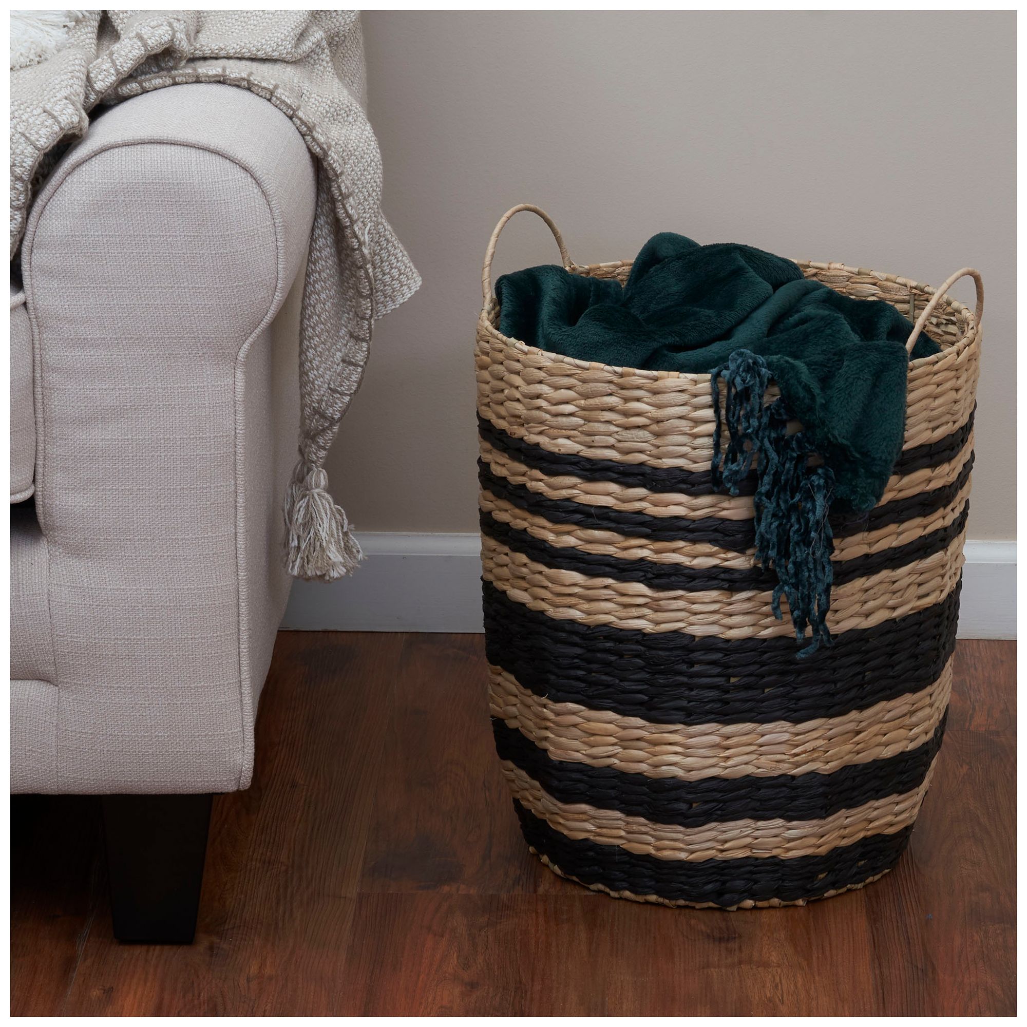 Image 4 Cattail and Paper Multi Band Basket, Natural and Black more views