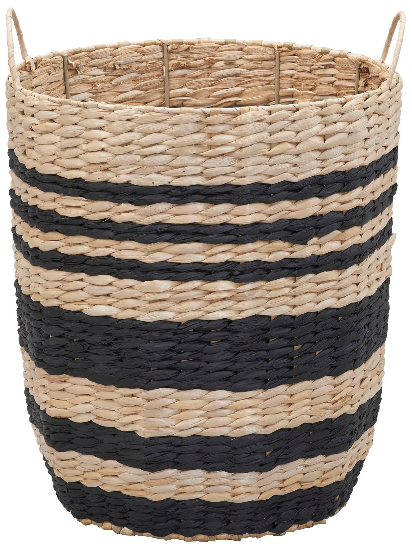 Cattail and Paper Multi Band Basket, Natural and Black