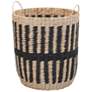 2_Cattail and Paper Pillar Basket, Natural and Black