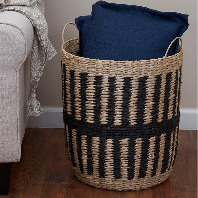 Image 1 Cattail and Paper Pillar Basket, Natural and Black