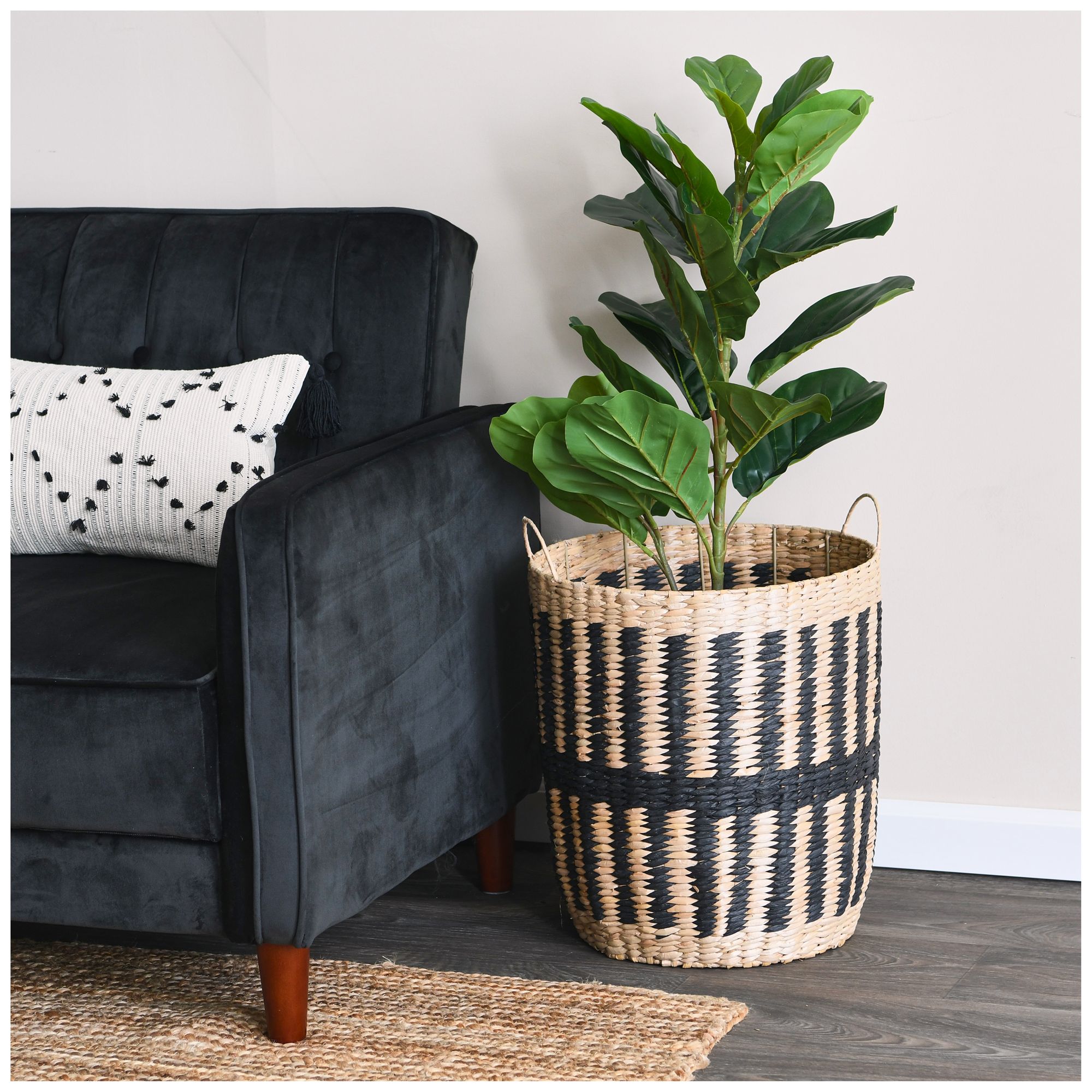 Image 3 Cattail and Paper Pillar Basket, Natural and Black more views