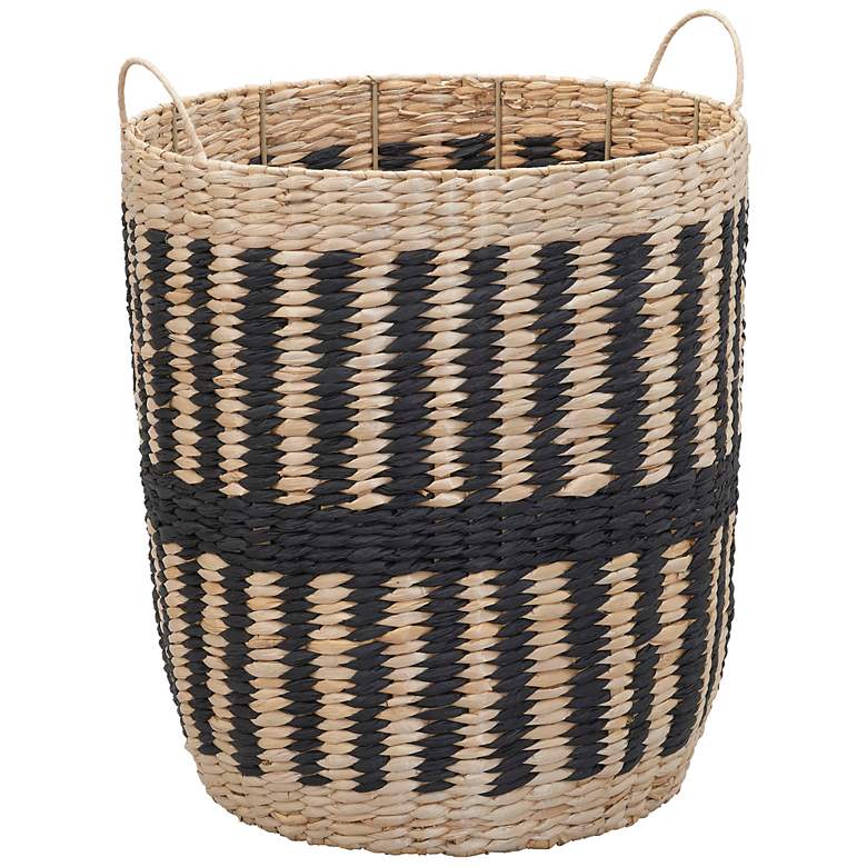 Image 5 Cattail and Paper Pillar Basket, Natural and Black more views