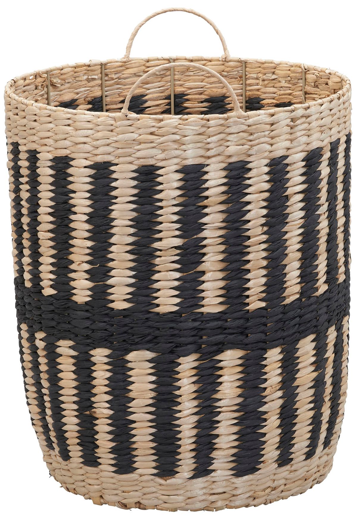 Cattail and Paper Pillar Basket, Natural and Black