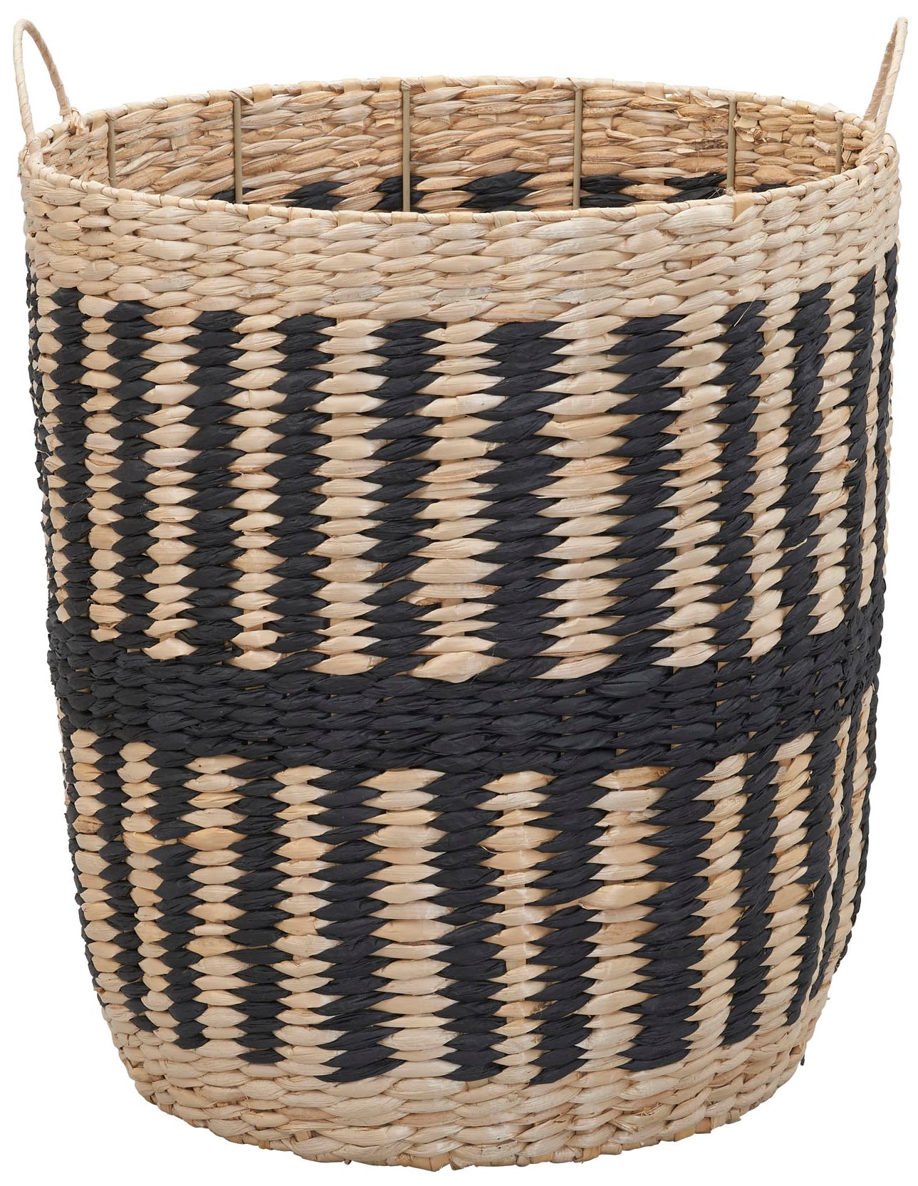 Cattail and Paper Pillar Basket, Natural and Black