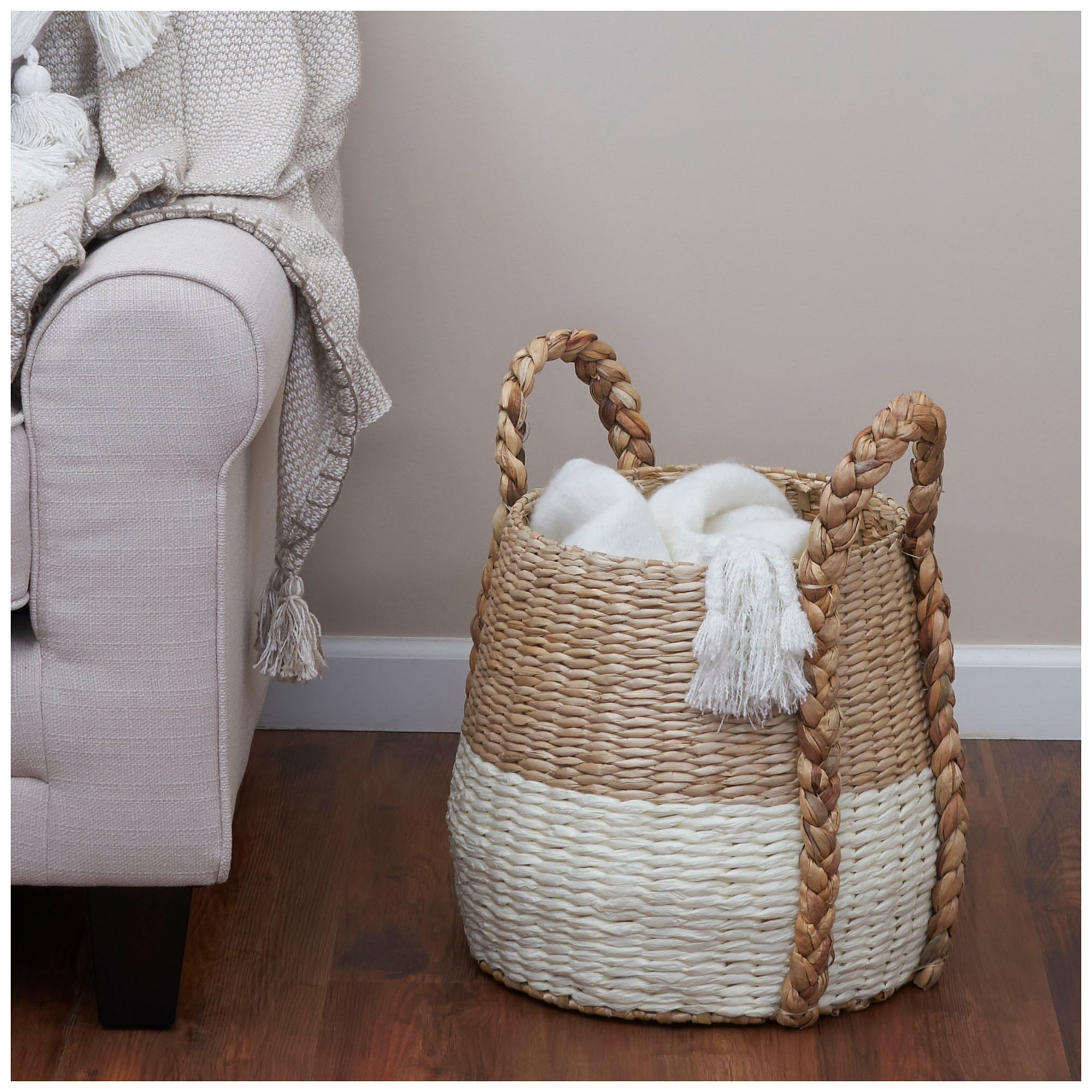 Image 3 Cattail and Paper Terra Basket, Natural and Cream more views