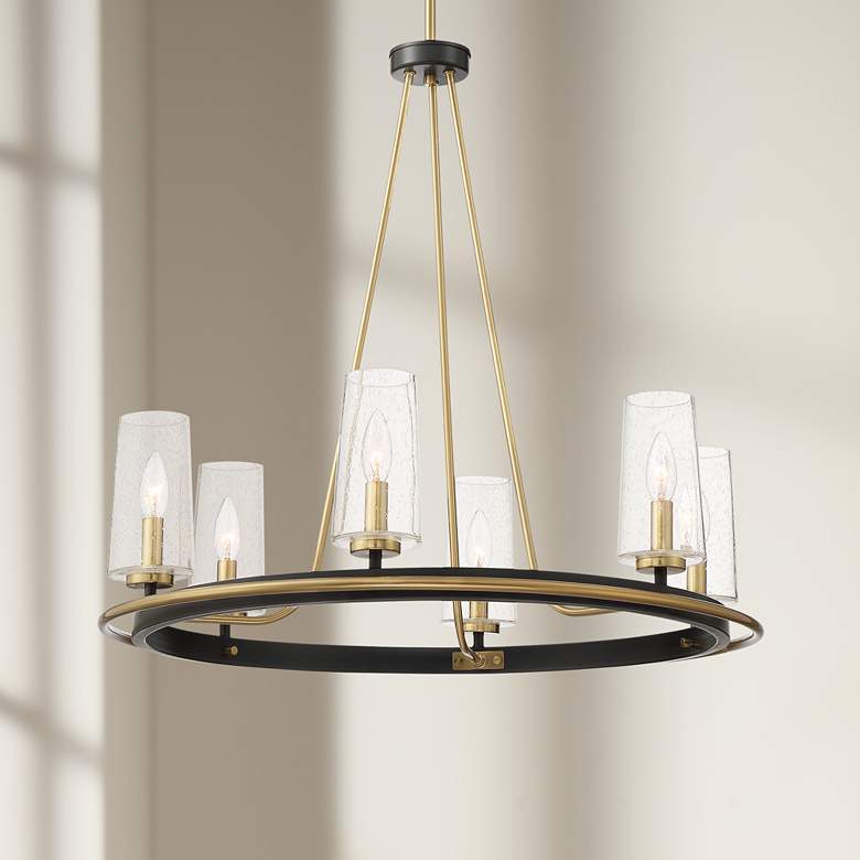 Image 1 Cavah 27 1/2 inch Wide Brass and Black 6-Light Modern Ring Chandelier