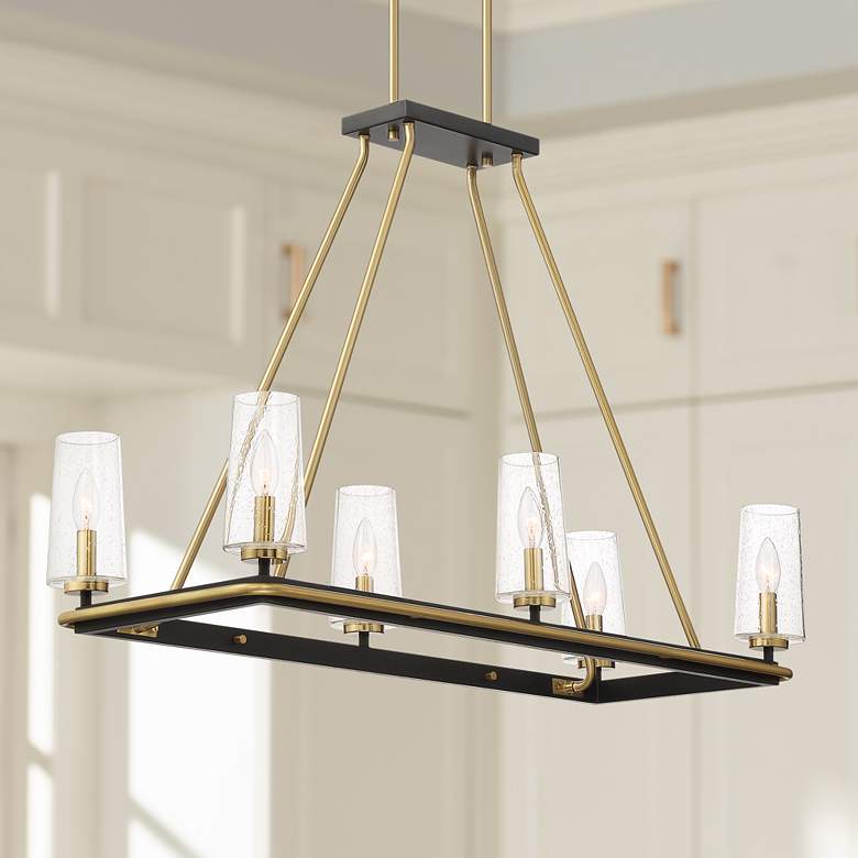 Image 1 Cavah 38 1/4 inch Wide Brass and Black 6-Light Island Chandelier
