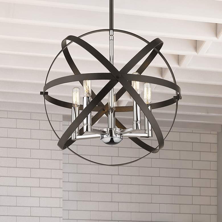 Image 1 Cavallo by Z-Lite Hammered Black + Chrome 5 Light Pendant