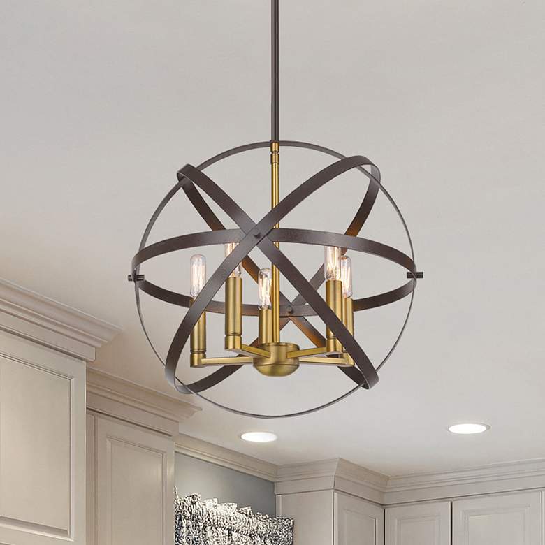Image 1 Cavallo by Z-Lite Hammered Bronze + Olde Brass 5 Light Pendant