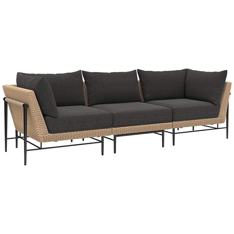 Image 2 Cavan Charcoal Fabric and Natural 3-Piece Outdoor Sectional