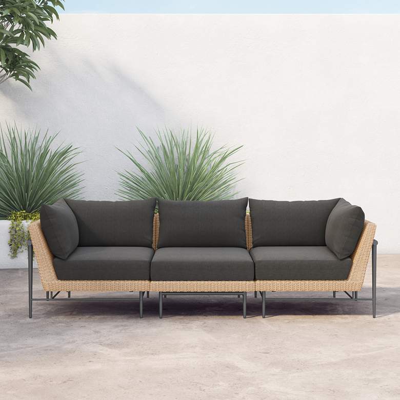 Image 1 Cavan Charcoal Fabric and Natural 3-Piece Outdoor Sectional