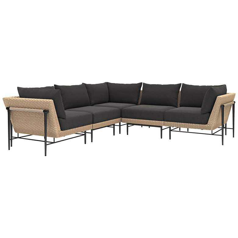 Image 1 Cavan Charcoal Fabric and Natural 5-Piece Outdoor Sectional