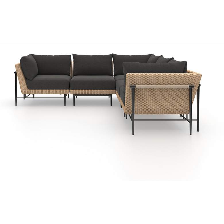 Image 3 Cavan Charcoal Fabric and Natural 5-Piece Outdoor Sectional more views