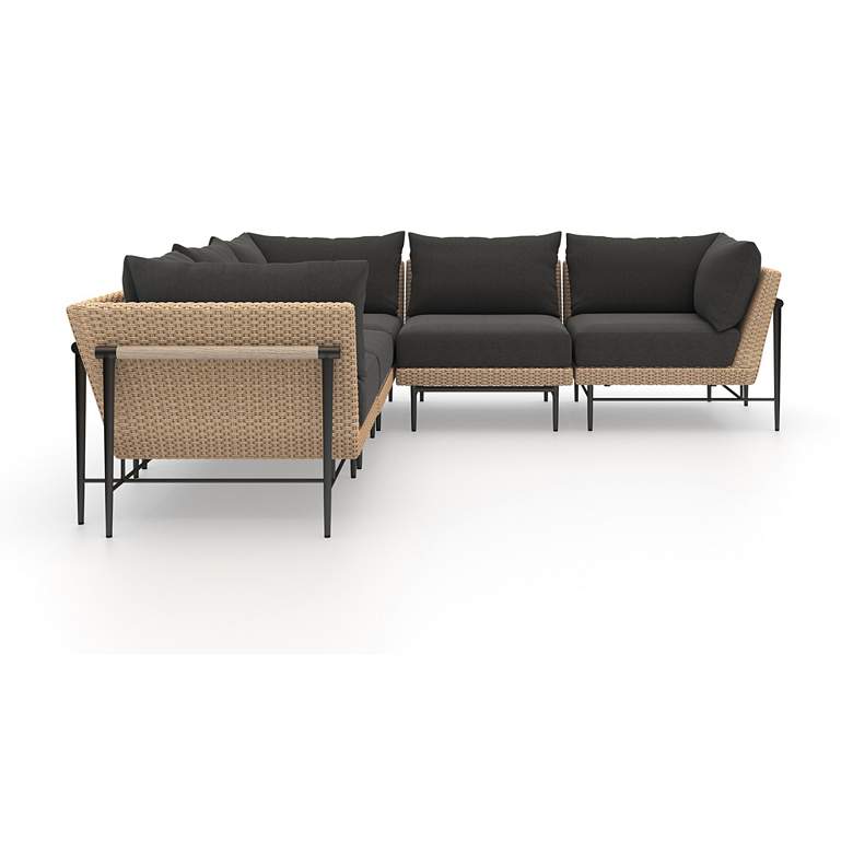 Image 4 Cavan Charcoal Fabric and Natural 5-Piece Outdoor Sectional more views
