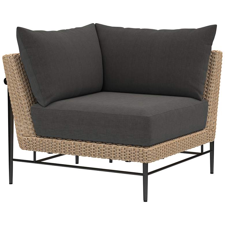 Image 1 Cavan Charcoal Fabric and Natural Woven Outdoor Corner Chair
