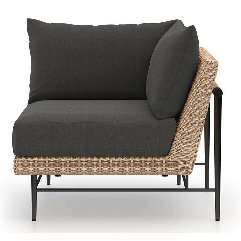 Image 3 Cavan Charcoal Fabric and Natural Woven Outdoor Corner Chair more views