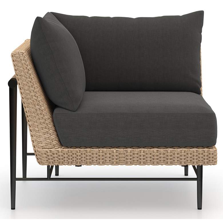 Image 4 Cavan Charcoal Fabric and Natural Woven Outdoor Corner Chair more views