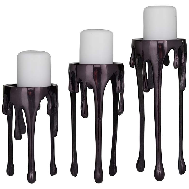 Image 2 Cavi Polished Black Dripping Pillar Candle Holders Set of 3