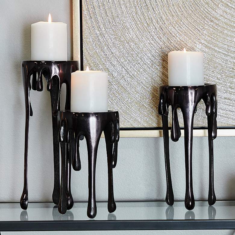 Image 1 Cavi Polished Black Dripping Pillar Candle Holders Set of 3