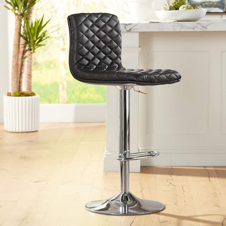 Image 1 Caviar Chrome and Black Adjustable Swivel Bar Stool